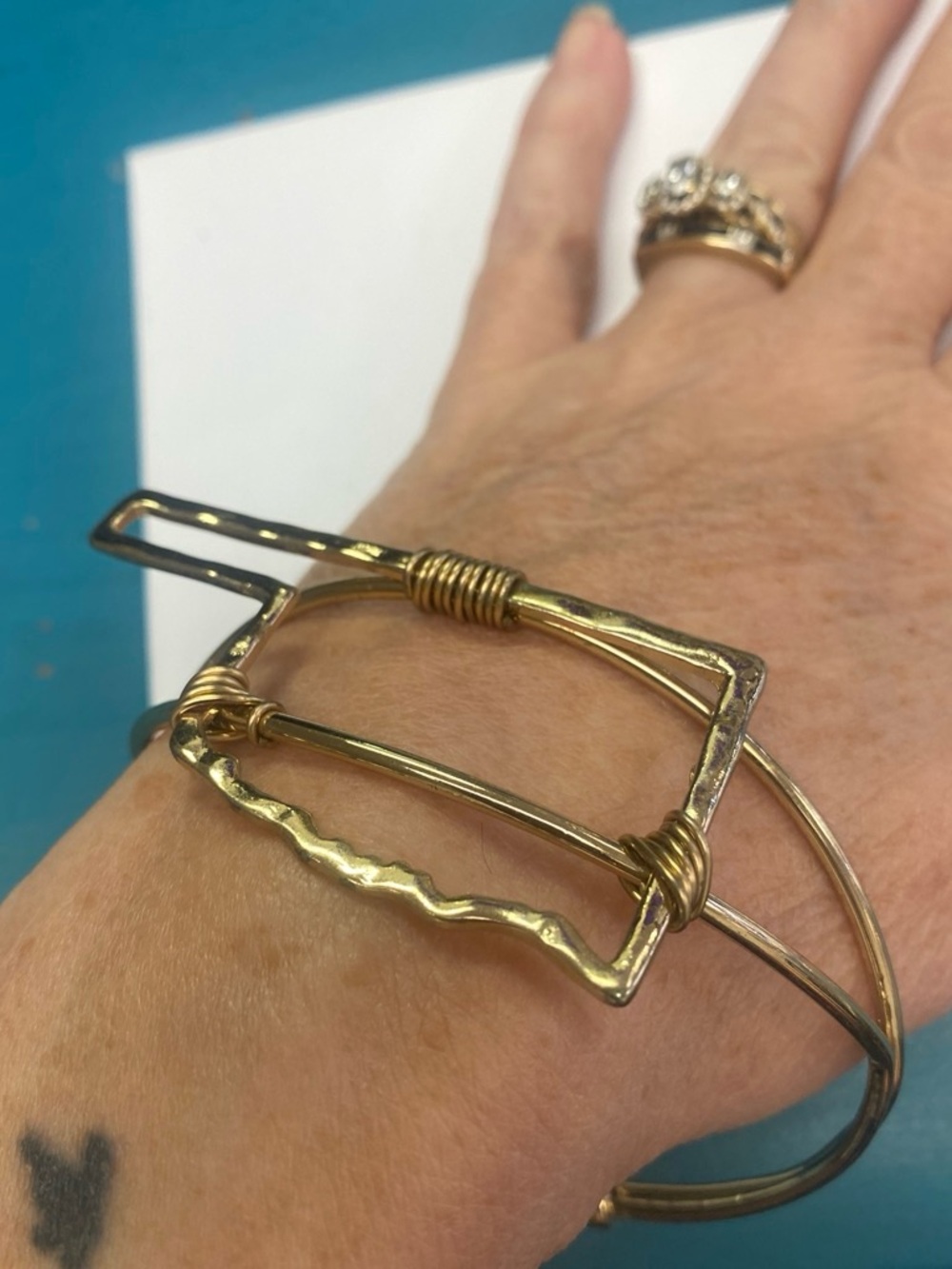 Oklahoma map open bangle Gold Tone Wire Wrap Cuff Bracelet
